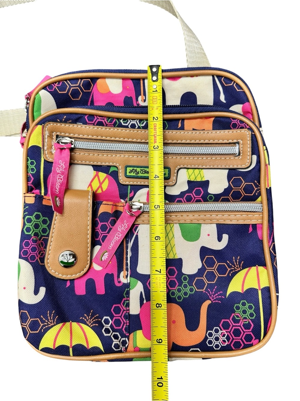 Lily Bloom Elephant Print Crossbody Bag Navy Multi Color Travel Purse - Picture 8 of 8
